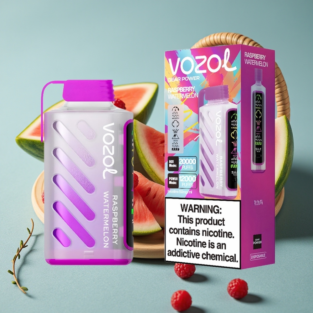 VOZOL Gear Power 20000 Puffs Dual Mesh Coil Frambuesa Sandía Full Screen Display 20mL