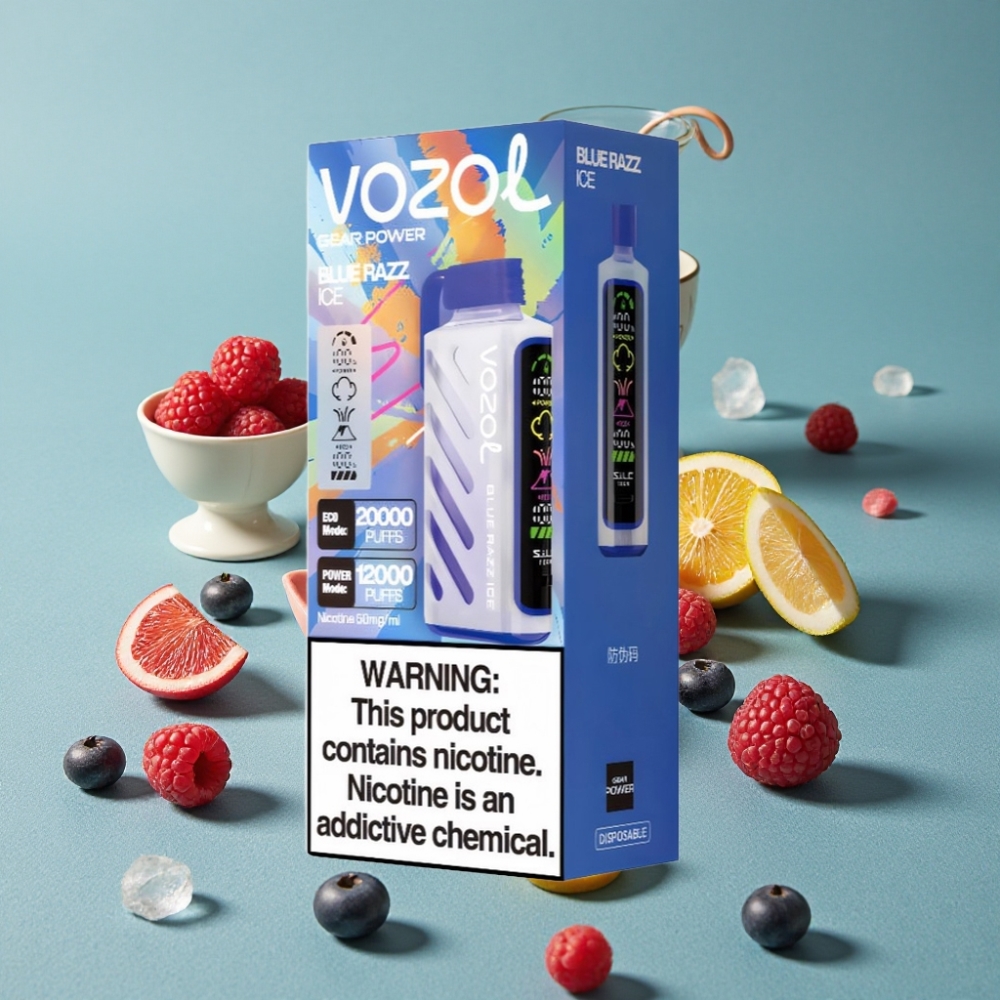 VOZOL Gear Power 20000 Puffs S.i.L.C. Tech Dual Mesh Coil Full Screen Display Blue Razz Ice
