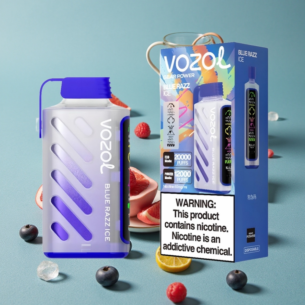 VOZOL Gear Power 20000 Puffs S.i.L.C. Tech Dual Mesh Coil Full Screen Display Blue Razz Ice
